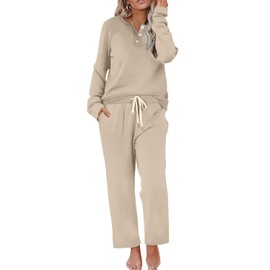 WIHOLL 2 Piece Sets for Women Lounge Casual Two Piece Travel Outfits Casual Sweatsuits Tracksuit Early Fall Fashion Clothes School Outfits for Teachers Loungewear Matching Sets Winter Clothing Beige L