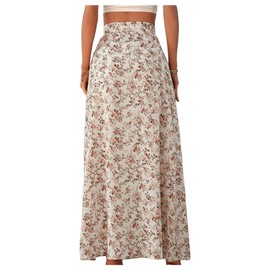 GORGLITTER Women's Skirt Casual Holiday Skirt Floral Long Skirt Casual Summer Skirt Skirts Airy A Line Maxi Skirt with Slit, Apricot colours