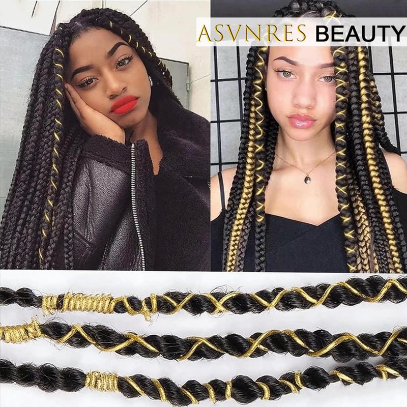 Gold Dreadlock Braids Hair Accessories, 4 Pieces 5M Braiding Hair