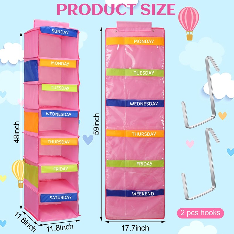 Woanger 2 Pcs Weekly Hanging Clothes Organizer for Kids 11.8