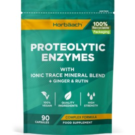 Proteolytic Enzymes Complex with Trace Minerals | 90 Vegan Capsules | Digestive Enzyme Supplement with Papain, Bromelain, Ginger, Selenium, Zinc & More! | by Horbaach