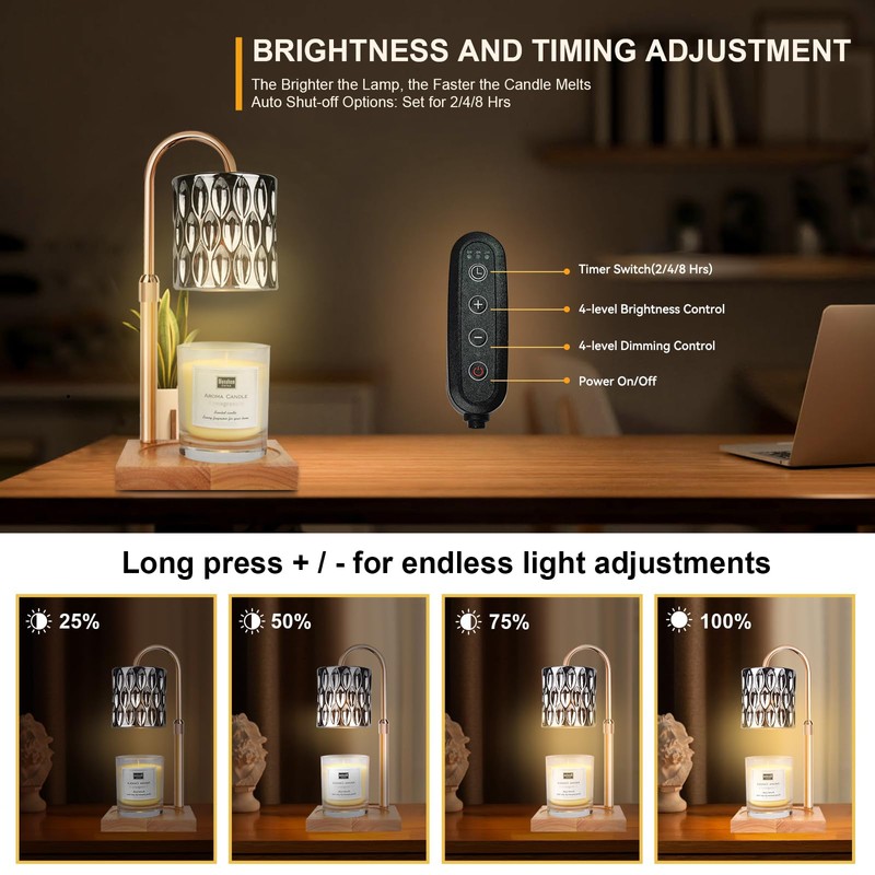 TOACSUCP Candle Warmer Lamp with 3 Bulbs, Adjustable Height Dimmable