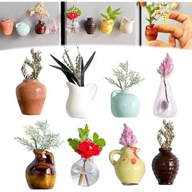 8PCS Mini Vase Magnets, Mini Ceramic Vase Refrigerator Magnets, 3D Ceramic Flower Vase Cute Plant Vase Fridge Magnets Kitchen, Office Decoration
