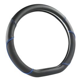 GIANT PANDA D Shape Steering Wheel Cover for Nissan Rogue Kicks - Auto Car Steering Wheel Cover Customized for Nissan Altima Sentra(Black+Blue Line-D-Shaped)