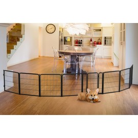 FXW Dog Gate Extra Wide Designed for Indoor Use, Adjustable Width Up to 183-inch Wide (24" H 8 Panels for Puppies and Small Dogs), Black
