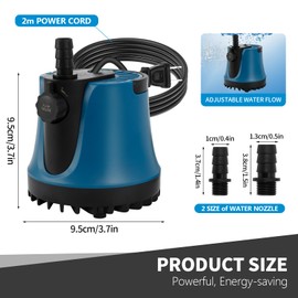 Small Fountain Pumps Submersible Outdoor 800 GPH 60W Small Water Pump To Remove, Water Drain Pump, Small Sump Pump Submersible With 2 Nozzles, Ideal for Aquarium Fish Tank