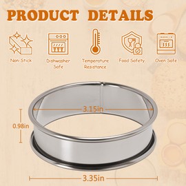 Hoimetis Crumpet Rings 6Pcs, 3.15" English Muffin Rings, Stainless Steel Double Rolled Rings For Frying Eggs, Metal Baking Ring Molds For All Kinds of Breakfast