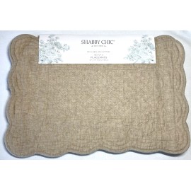 SHABBY CHIC PLACEMATS (4) KHAKI LEAVES 13 X 19 55% LINEN 45% COTTON NWT