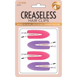DONNA Creaseless Hair Clips – No Dent Styling Clips for Makeup & Blow Drying – Soft Silicone Grip, Gentle on Hair – 4 Pack, Small Size (Pink Purple)