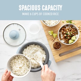 GreenLife Electric Rice Cooker, 3-Cups Uncooked/6-Cups Cooked, Removable PFAS-Free Nonstick Pot, One-Switch Design, Auto Keep Warm, Small Space Saving, Rice Paddle, Soup, Grains, Oatmeal, 1.5 QT, Blue