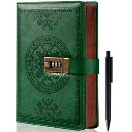 CAGIE Journal with Lock for Men and Women Refillable 290 Lined Pages Locked Journal with Pen, Diary with Lock 180 Lay Flat for Writing Travel Diary, 5.7'' X 8.3'', Green