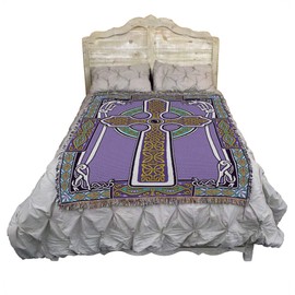 Pure Country Weavers Celtic Knots Cross with Unicorn Blanket - Purple & Teal - Gift Tapestry Throw Woven from Cotton - Made in The USA (72x54)