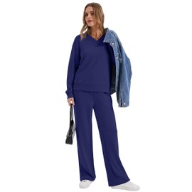 WIHOLL Lounge Sets for Women 2 Piece Sets for Women Casual Airport Travel Outfits Sweatsuits Set Womens Early Fall Fashion 2025 Clothes Two Piece Comfy Matching Set Women's Clothing Navy M