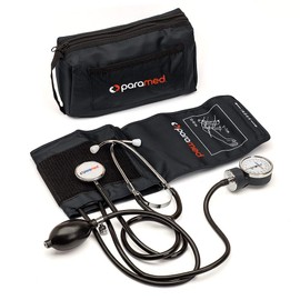 PARAMED Aneroid Sphygmomanometer with Stethoscope – Manual Blood Pressure Cuff with Universal Cuff 8.7-16.5" and D-Ring – Carrying Case in The kit – Black