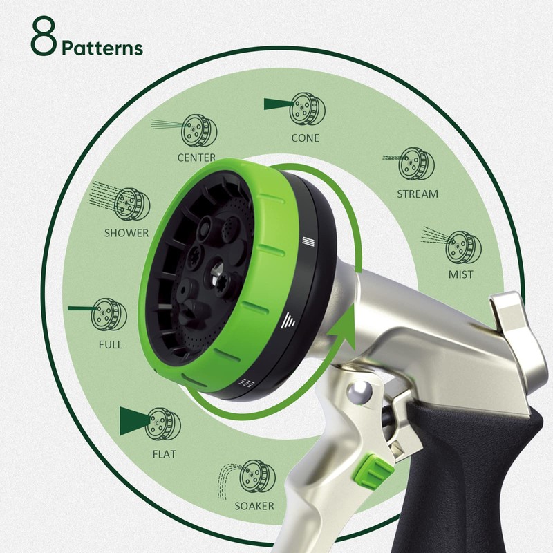 Garden Hose Nozzle,Metal Spray Nozzles with 8 Adjustable Watering Patterns,Heavy