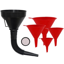 HexinYigjly 5 Pcs Automotive Funnels Set, Wide Mouth Fuel Funnels, Plastic Long Neck Oil Funnel, Flexible Right Angle Funnels, with Detachable Spout and Filter for Water/Gasoline/Coolant/Engine Oil