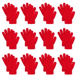 jiebor 12 Pairs Red Warm Kids Gloves Winter Gloves Knit Gloves for Kids Boys Girls Children Gift (12, Red, Small)