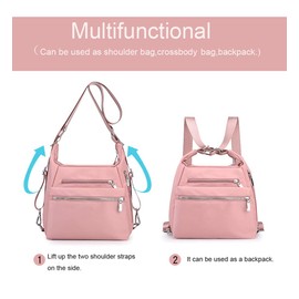 YANAIER Women Shoulder Bag Ladies Handbag Backpack Waterproof Nylon Tote Handbag Convertible Backpack Bag Multifunctional Pink