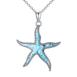 HUKKUN Starfish Necklace 925 Silver Starfish Pendant Necklace Turquoise Beach Starfish Jewellery Women, Sterling Silver, No Gemstone