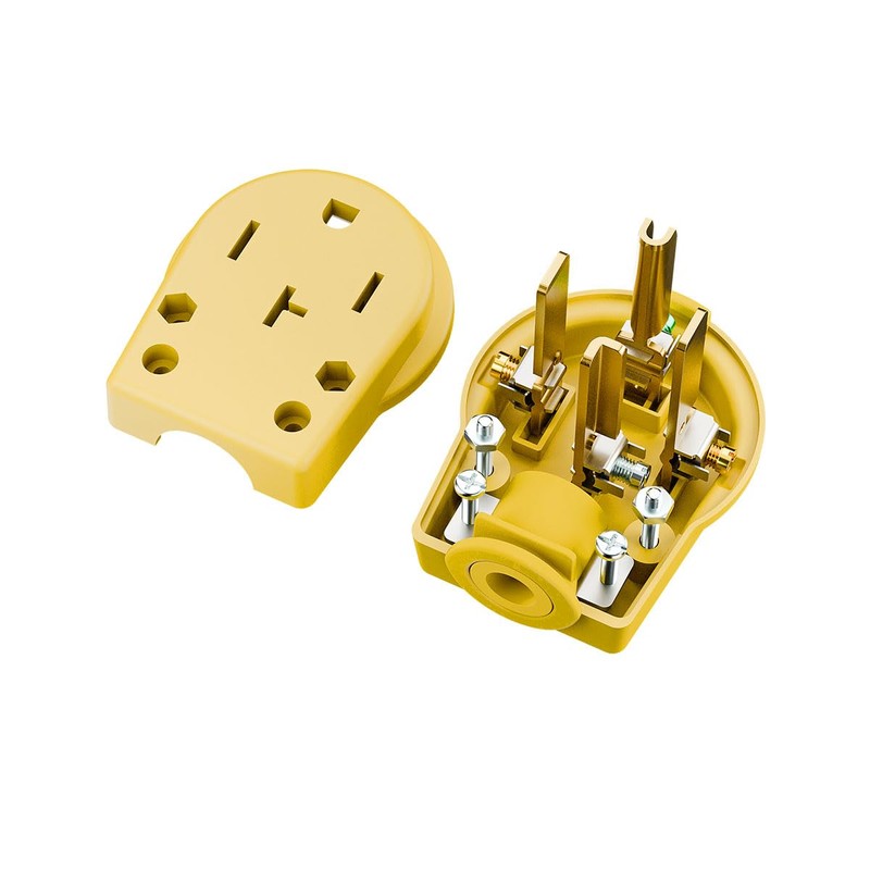 Nema 14-30P 30 Amp 125/250 Volt Angle Plug, Yellow Color,