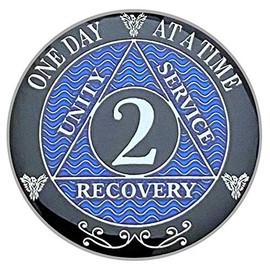 2 Year AA Coin Silver Color Plated-Medallion, Recovery Chip, 12 Step Token, Alcoholics anonymous coin