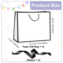 CINSOEN 12 Pcs Paper Gift Bags with Handles, Thank You Gift Bag with Ribbon Bow for Graduation Wedding Bridesmaid Birthday Baby Shower Party Christmas Thanksgiving, 12.4x9.8x4.3'' (White, Black)