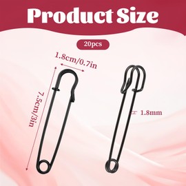 Pack of 20 Large Safety Pins, Heavy Duty Black, 7.5 cm Heavy Duty Safety Pins for Clothes, Large Strong Safety Pins for Clothes, Blankets, Leather, Crafts, Canvas