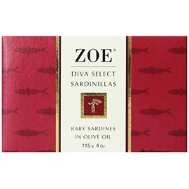 Zoe Diva Select Sardinillas in Olive Oil 4 Ounce Tin (Pack of 4), Baby Sardines Packed in Gourmet Extra Virgin Olive Oil, Protein Rich Omega-3 Rich Antioxidant Rich