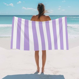 Joyinmory Beach Towel Purple Stripes Bath Pool Towels Simple Style Soft Absorbent Beach Towels Large Quick Dry Lightweight Camping Travel Yoga Gym Swim Towels for Adult Kids 35x70 Inch
