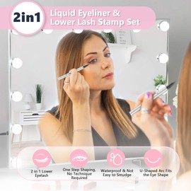 Lower Lash Stamp, 2 in 1 Liquid Eyeliner & Lower Lash Stamp Set, Smudge Proof Waterproof Bottom Lashes Stamp, Reusable Eyelash Stamp Makeup Tool, Quick Eyelash Tool for Girls Daily Use (Brown)
