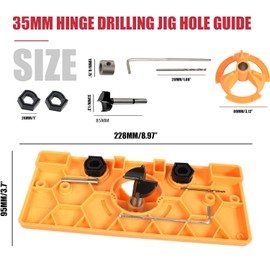 SWONVI 35MM Concealed Hinge Jig, Hinge Drilling Tool Set，Suitable for Face Frame Cabinet Cupboard Door Hinges, DIY Tools for Cabinet Door Installation with Clamps (Yellow + Clamps)