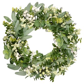 Bangbobi Eukalyptus Türkranz - Lebensechte Deko für drinnen & draußen - Grüner Frühlingskranz - 45 cm - Für Haustür & Bauernhaus - Blumenkranz