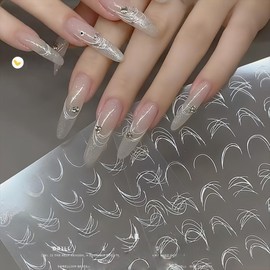 DUOLEIMI Nail Seal, Line, Nail Sticker, Black, White, Nail Art Sticker, Self Nail Decals 2 Pieces