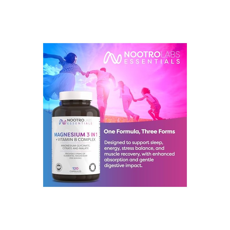 Nootro Essentials Magnesium 3-in-1 Capsules, High Strength Magnesium Supplements with