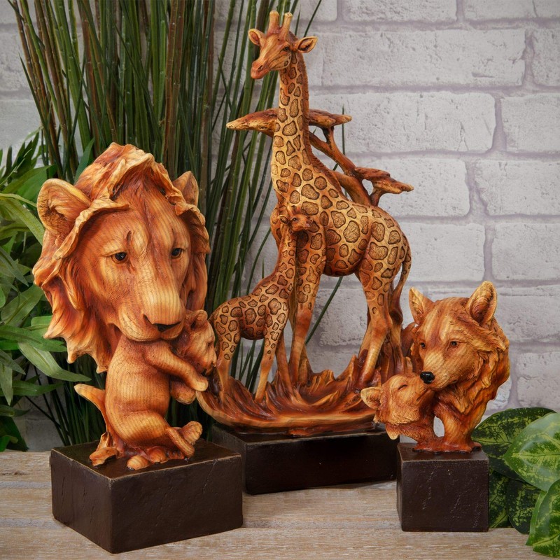 MAISONICA Giraffe Mother & Calf Wood Effect Resin Figurine Ornament