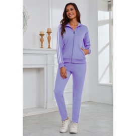 MSKBJT Jogging Suit Women's 2-Piece Lounge Set Tracksuit Women Striped Sports Suit Fitness Suit with Pockets, Purple, S