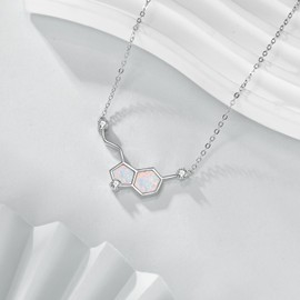 HUKKUN Serotonin Molecule Dopamine Necklace Sterling Silver Chemical Molecules Necklace Jewelry for Women