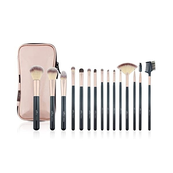 15PCS Professional Makeup Brushes Set Black Wood Handle Set &