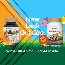 Natures Plus Animal Parade Gold Children's Multivitamin - Assorted Cherry, Orange & Grape Flavors - 60 Chewable Tablets, Pack of 2 - Vegetarian, Gluten Free - 60 Total Servings