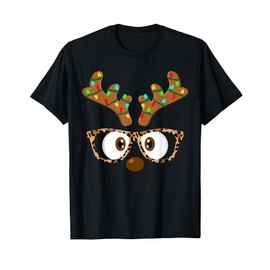 Reindeer Face Glasses Matching Family Christmas Women Girls T-Shirt