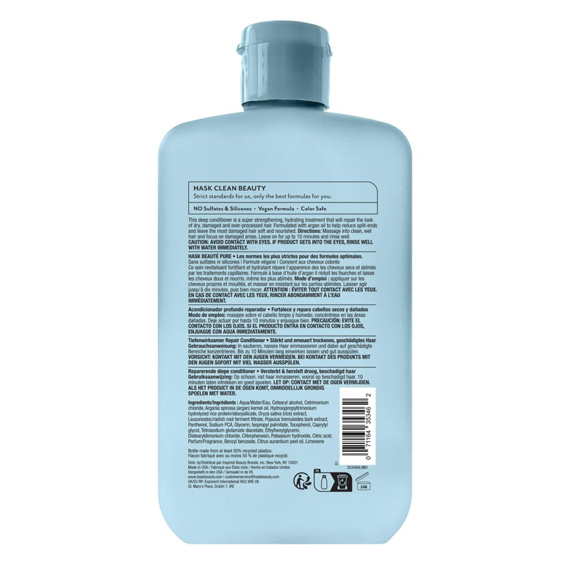 HASK, Acondicionador Profundo, Reparador con Aceite de Argán, Fortalece e