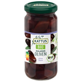 Kattus - Organic Black Kalamon Olives Pitted | Greek Olives in Lake for Antipasti or Tapas | Organic Cultivation | 125 g in Glass
