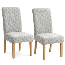 2PCS Dining Chair Covers, Thickened Jacquard Anti-Cat Scratch Stretch Dining Chair Covers for Dining Room, Universal Removable Washable Chair Protectors for Kitchen Hotel Wedding Banquet, Light Grey