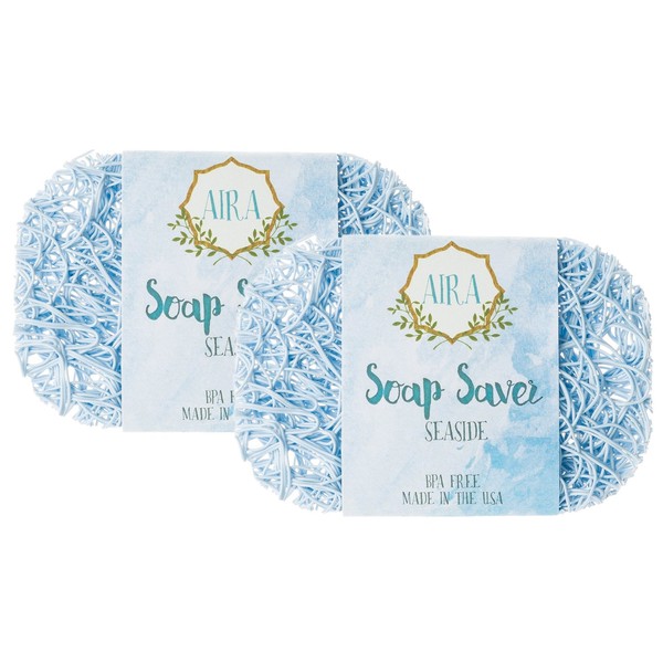 Aira Soap Saver - Soap Dish & Soap Holder Accessory - BPA Free Shower & Bath Soap Holder - Drains Water, Circulates Air, Maximizes The Soap Life - Easy to Clean, Fits All Soap Dish Sets - (Seaside, 2 Pack)