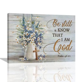 Gyeong Farmhouse Christian Wall Art Bible Verse Scripture Wall Decor Country Flower Floral Canvas Print Painting Pictures Artwork Home Decorations for Bedroom Bathroom Living Room 16""x12"", Dasiy