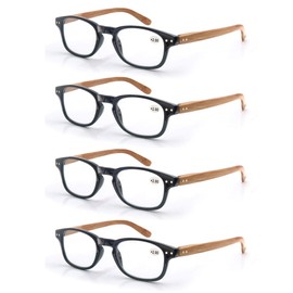 4 Pack Reading Glasses Fashion Wood-Look Spring Hinges Stylish Readers Men Women