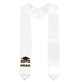 GraduationMall Class of 2025 Graduation Stole for Adults Graduation Sash for Party School Ceremony Unisex 183 cm, White