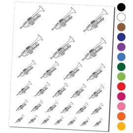Trumpet Brass Musical Instrument Temporary Tattoo Water Resistant Fake Body Art Set Collection - Yellow (One Sheet)