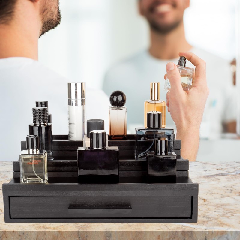 Cokritsm Wooden Cologne Organizer for Men Women, 3 Removable Tier