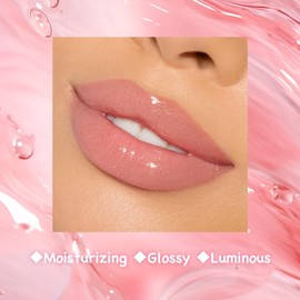 Plumping Lip Gloss Nude, Moisturizing Glossy Lip Oil Tinted, Glitter Shine Liquid Lipstick, Hydrating Lip Balm Clear Lipgloss Makeup, Fragrant Lip Oil Moisturizer Lipgloss Plumper for Girls & Women